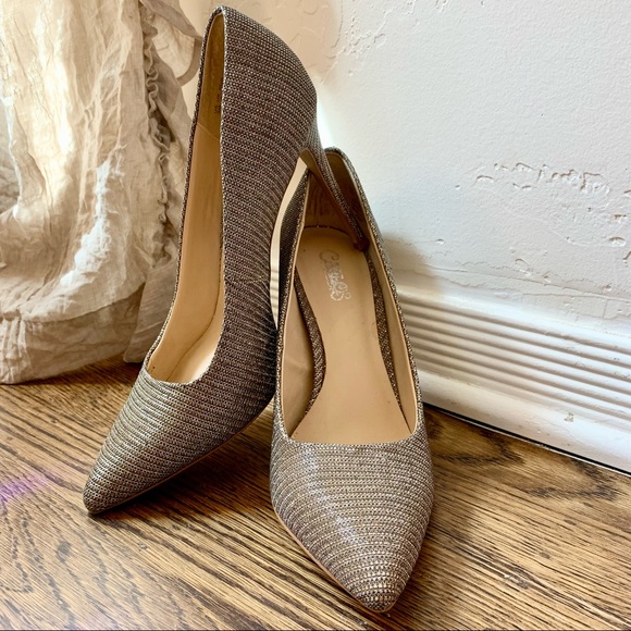 Point-toe silver/gold sparkle high heel pumps • size 9 - Picture 1 of 3
